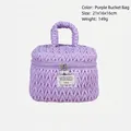Borsa da trucco trapuntata viola 21x16x16cm con dettagli in perle e zip - Borsa a barile / Viola