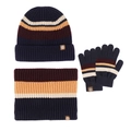 Winter-Strickset für Kinder mit dunkelblau gestreifter Mütze, Schal und Handschuhen - 413 Kinder Königsblau 3-Teiliges Set