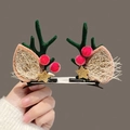 Christmas reindeer antler hair clips in green felt with pink glitter and red berries - Mesh Green Antler