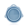 Light blue silicone makeup brush cleaning mat with four distinct textures and hanging hole - Blue