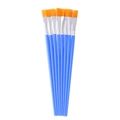 Set of 10 professional blue handle paint brushes with orange nylon flat bristles for kids - Small Flat Brush