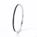 Silver stainless steel hinge bracelet featuring a row of square black crystals - Black Zirconia Style (SAP970)
