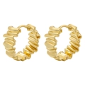 Minimalist gold plated hammered dome earrings with textured vintage geometric design - VE1044 Wavy Pleated / Gold