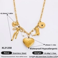 Gold stainless steel heart locket necklace with butterfly and boot charms - Bohemian Multi-Charm Heart Lock Necklace (XL31258) / 18K Gold Plated