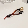 Elegante fermaglio per capelli in acrilico tartarugato con grande perla dorata da donna - Caffè Leopardato Perla Grande