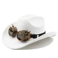 Dettaglio cappello cowboy in pelle scamosciata bianca con occhiali steampunk e ingranaggi - M(56-58cm) / Bianco puro