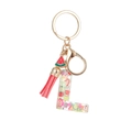 Letter L resin keychain with mixed fruit slices and a pink tassel charm - L