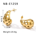 Golden heart-shaped hollow stainless steel stud earrings in size 2.5cm by 1.5cm - Gold Hollow Heart Style (NB-E1259) / 18K Gold