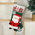 Dark green Christmas stocking featuring a 3D Santa Claus and red-white checkered trim - Santa Claus / Green Santa