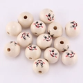 Natural color wooden beads with 20mm diameter and smiling face patterns for jewelry making - Mole