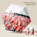 Artistic oil painting style umbrella with red and pink floral print and matching sleeve - Five-Fold Umbrella / Ocean Cherry