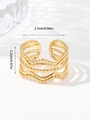 Golden titanium steel open ring featuring a layered wave bead design for women - Adjustable Open / Gold Wave Bead Hollow (W098-1)