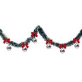2M Christmas garland with white snowy edges red velvet bows and silver mirror balls - Dark Green White Edge + 6 Silver Balls + 6 Red Bows