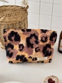 Borsa cosmetica retrò con stampa leopardata in tela di grande capacità per il viaggio - Marrone