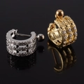 Wide gold and silver steel cartilage hoops featuring zircon stone inlay with reflection - NO 7