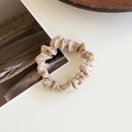 Elegant champagne satin scrunchie with silk luster and natural pleated texture - Small / Khaki