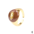Gold open ring with yellow oval gemstone and brown enamel heart-shaped accents - Brown Enamel-Yellow Marquise Zirconia