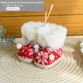 Set of two red and white knitted Christmas boot ornaments with plush trim and snowflake pattern - Snowflake Red White Knit Style