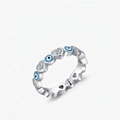 S925 Sterling Silber Böser Blick Ring mit blauer Emaille und Herz-Zirkonia - US Größe 5 / Abwechselndes Herz und Böser Blick Stil (RHR1387)