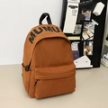 Caramel brown nylon backpack with MUMU letter print in a minimalist Korean style - Small / Yellow Brown