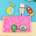 Pink astronaut and rocket silicone mold for fondant cake and chocolate baking decorations - Pink