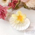 Frangipani plumeria flower hair claw in gradient yellow and orange resin finish - Yellow