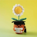 Handmade crochet sunflower plant in pot with 2025 graduation cap and thank you sign - Graduation Cap Daisy