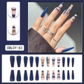 Blue press-on nails set with gold maple leaf design and 24 pieces for women - CBLCY-83 Dark Blue Maple Leaf