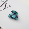 Detailed macro view of a mini blue and black checkerboard claw clip on a white card - Blue Large Checkerboard Small Round Head 3.5cm