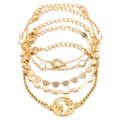 Five-piece gold chain bracelet set with heart pendants and world map coin charms - 5 Pcs Gold World Map Set