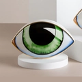 Ornamento Occhio del Male in ceramica con iride verde e bordo dorato su base - Verde