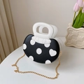 Sac à main à pois noir et blanc avec chaîne dorée et poignée blanche élégante - Noir