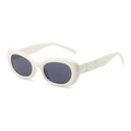 Cat-Eye-Sonnenbrille in Elfenbeinweiß mit dunkelgrauen Gläsern und Dekor an den Bügeln - Weißer Rahmen / Schwarze Gläser