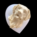 Golden Retriever dog head silicone mold and beige resin finished model on black background - Golden Retriever Head