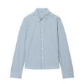 Slim fit long sleeve blue and white gingham button-down shirt for women on white background - XS / Blue White Checkered