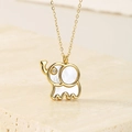 Macro shot of gold elephant necklace with white shell inlay and sparkling zircon eye - Gold (KN290906-GC)