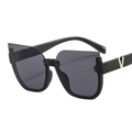 Chic black cat eye sunglasses for women with distinctive gold V metal temple accent - C1 Black Frame Grey Lens