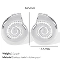 Silver stainless steel spiral shell earrings with white pearl detail for women - Silver White Pearl (EH724WES)
