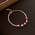 Gold-plated horseshoe buckle bracelet with red zircon flowers and lobster clasp - 14# Zirconia Flower Square Bracelet (Red)