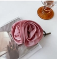 Pink satin rose flower hair claw clip with elegant fabric petals and brown grip - Pink Satin Rose Claw Clip (29)