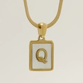 Square shell pendant necklace with gold letter Q and snake chain for women - Letter Q