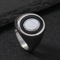 Vintage stainless steel signet ring with black and white shell inlay on stone background - 6 / Steel (Oval Shell Inlay)