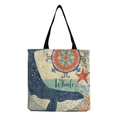 Blue whale ocean print tote bag with durable black straps and mandala coral design - Blue Whale and Bohemian Motif Pattern (hm4544b)