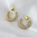 Golden C-shaped hoop earrings with micro-paved pink-purple cubic zirconia stones - 2cm Pink Zircon (EP08-2)