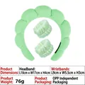 Light green sponge headband and wristband set for face washing with soft coral fleece texture - 3-Piece Headband and Wristbands Set (6#) / Light Green