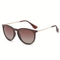 Retro round polarized sunglasses with brown matte frames and gradient lenses - Matte Dark Tea Frame Gold Leg Double Tea Polarized C13