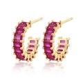 925 silver C-shaped gold earrings with radiant ruby-red square zircon stones - Gold Red