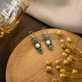 Detail of vintage silver hook earrings with green stones and round white pearls - E5851-Antique Silver Square Green Diamond Faux Pearl