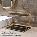 Double-tier gold bathroom shelf with black marble trays for skincare storage - 2-Tier Black Gold