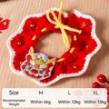 Festive red knitted Christmas pet collar with lion dance embroidery for small dogs - Spring Dragon-M / Within 6kg